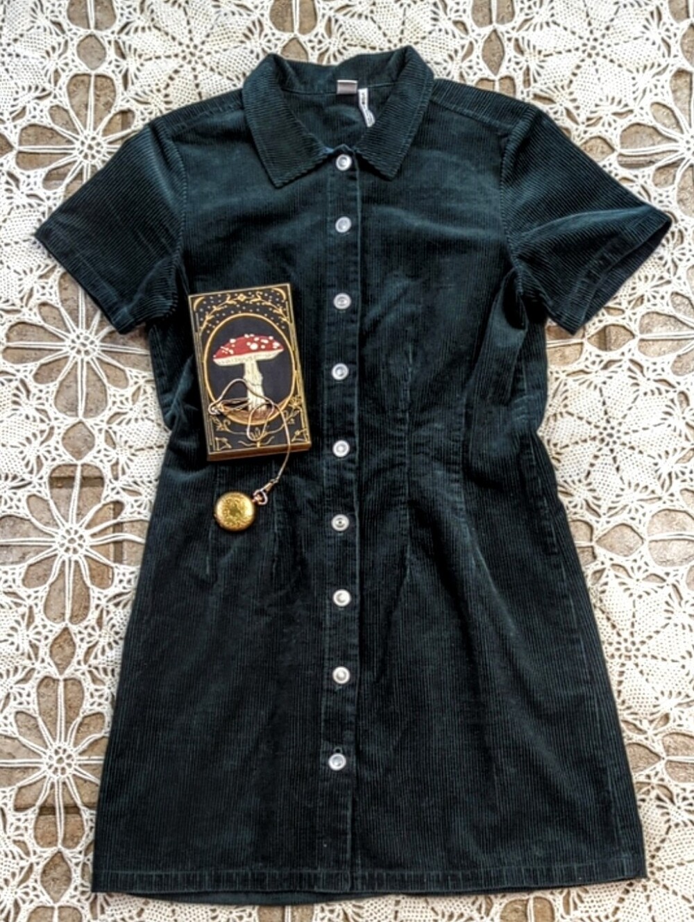 Simons Twik Corduroy Deep Emerald Forest Green Midi Dress